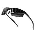 Primer plano detallado de gafas de sol deportivas polarizadas para hombre con reflejo de calle - Polarizado / Montura Negra Lente Gris
