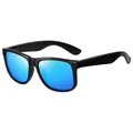 Lunettes de soleil polarisées carrées classiques avec monture noire et verres bleus - Monture Noire Revêtement Bleu