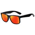Lunettes de soleil polarisées carrées avec verres miroir rouge-orange et monture noire - Monture Noire Miroir Rouge