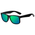 Stylish black square sunglasses for men and women with green mirrored polarized lenses. - Black Frame Green Mirror