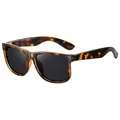 Classic retro square tortoiseshell sunglasses with dark polarized lenses for men and women - Tortoise Frame Grey Lens