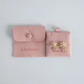 Elegant pink suede snap jewelry pouch with decorative floral drop earrings storage set - Pink (Cloth Button Bag + Card Holder Set) / 8*8cm+6*6cm