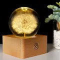 Elegante Löwenzahn-Kristallkugel-Nachtlicht mit warmem Holzsockel für die Deko - Großes Quadratisches Touch-Warmlicht-Lade-Modell (Löwenzahn) / Große Größe (8cm Durchmesser Kugel)