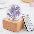 Preserved hydrangea flower crystal ball night light with wooden base and remote control - Purple Hydrangea (A20)