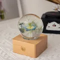 Elegante Schwarzkümmel-Kristallkugel Nachtlicht auf einem quadratischen Holzsockel. - Holzsockel Touch-Dimmen / Blauer Schwarzkümmel