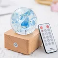 Preserved blue hydrangea flower crystal ball night light on wooden base with remote control - Blue Hydrangea (A20)