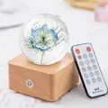 Blue Nigella damascena flower specimen crystal ball night light with wooden base - Blue Nigella (A20)