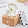 Nigella flower crystal ball night light with wooden base and remote - White Nigella (A20)