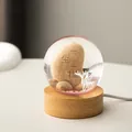 Creative crystal ball night light with resin stone and deer figures on wooden base - One Life One Love / Plug-in Model