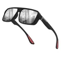 Polarized sports sunglasses in matte black with mirrored lenses and UV protection. - Polarized / Black Frame Silver Mirror