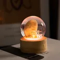Romantic crystal ball night light with wooden base and deer for desk decoration - One Life One Love / Rechargeable Model