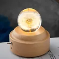Lichtgevende paardenbloem kristallen bol nachtlampje op houten voet voor bureau decor - 6cm Paardenbloem Muziekdoos Kasteel in de Lucht (320)