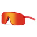 Professional red frame polarized cycling sunglasses with large orange mirrored lens - Red Frame Red Mirror
