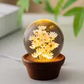 Exquisite eternal daisy flower crystal ball night light with a solid walnut wood base - 7cm Yellow Daisy Sphere / USB Plug-in