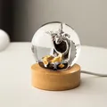 Creative fantasy dragon and treasure chest crystal ball night light with natural wooden base - Silver Dragon Treasure (Plug-in)
