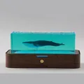 Luce notturna creativa a balena in resina blu con base in legno scuro per la casa - Balenottera azzurra