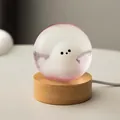 Creative crystal ball night light featuring a fluffy bichon frise and natural wooden base - Cute Dog (Plug-in)