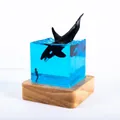 Ocean micro-landscape resin night light with whale and diver on wood base - Orca (Rechargeable RGB Base) / 5cm