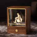 Φωτεινό κρυστάλλινο μπλοκ ζωδίου Υδροχόου σε ξύλινο κουτί LED φωτιστικό νυκτός - Τετράγωνο (Υδροχόος)