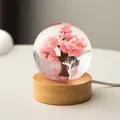 Romantic resin crystal ball night light with pink cherry tree and white deer on wood base. - Pink Tree Elk (Plug-in)