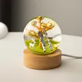 Creative resin crystal ball night light with wooden base and money tree decoration - Rising High Elk (Plug-in)