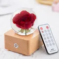 Elegant preserved red rose crystal ball music box with wooden base and remote control - Red Rose (A20)