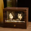 Custom wooden constellation night light with Virgo and Aries engraving - Double Zodiac Style / Walnut