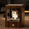 Wooden Aries zodiac night light with warm LED crystal engraving - Aries / Walnut