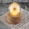 Kreatives Pusteblume-Nachtlicht mit Kristallkugel und dimmbarer Holzbasis für Dekoration - Kleine runde Touch-Lade-Nachtlampe (Löwenzahn) / Mittlere Größe (7cm Durchmesser Kugel)