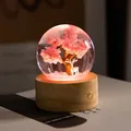 Creative cherry blossom tree and deer resin crystal ball night light with wooden base - Pink Tree Elk (Rechargeable)