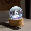 Creative crystal ball night light with 3D laser engraved deer on a solid wooden base - Glacier Elk (Rechargeable)