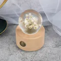 Elegante Kristallkugel-Spieluhr mit echten Trockenblumen und Naturbasis aus Holz - Kleine runde Spieluhr (Weiße Margerite) / Mittlere Größe (7cm Durchmesser Kugel)
