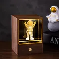 Creative black walnut wood astronaut night light with warm LED 3D laser engraving - Square - Astronaut Gesture