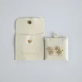 Premium beige velvet jewelry storage pouch with snap flap and elegant branded insert - Pouch With Card Set / 8x8cm Pouch and 6x6cm Card / Off White