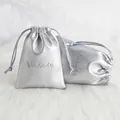 Silver PU leather drawstring jewelry pouch for small fashion accessories storage - Silver