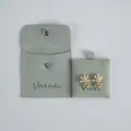 Mint green suede jewelry pouch with snap button and matching display card for rings and earrings. - Pouch With Card Set / 8x8cm Pouch and 6x6cm Card / Light Green