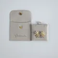 Premium gray suede jewelry pouch with snap button and matching flower earring insert - Pouch With Card Set / 8x8cm Pouch and 6x6cm Card / Gray
