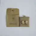 Moss green suede jewelry storage pouch with snap button and matching earring card - Pouch With Card Set / 8x8cm Pouch and 6x6cm Card / Army Green