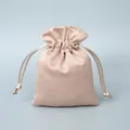 Elegant champagne satin drawstring pouch for jewelry storage, soft faux silk dustproof gift bag - Peach