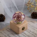 Elegant carnation preserved flower crystal ball music box on a natural wooden base - Small Square Music Box Style (Purple Carnation) / Medium Size (7cm Diameter Ball)