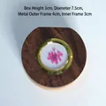 Handcrafted round wooden keepsake box for baby's umbilical cord with dried pink flower - Walnut Box with Pink Flower Specimen