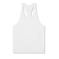 Detailed view of a plain white racerback sports tank top for men's gym training - S / Tops / White