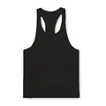 Close-up view of black racerback sports tank top for men's gym and fitness workout sessions - S / Tops / Black