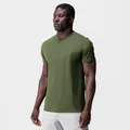 Close-up view of olive green athletic cotton stretch T-shirt on male fitness model - S / Top (FY-TX923) / Army Green