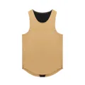 Front view of khaki athletic tank top with curved hem and black interior lining - Khaki