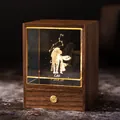 Ξύλινο νυχτερινό φως Λέων με κρύσταλλο 3D χάραξης και θερμό φωτισμό διακοσμητικό - Τετράγωνο (Λέων)
