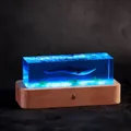 Unique creative ocean resin blue whale night light with solid wood base craft ornament - Blue Whale with Seaweed / Rechargeable Model