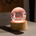 Warm glow crystal ball night light with reindeer and LOVE heart on wooden base decor - Loving Elks (Rechargeable)