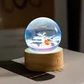 Creative resin deer crystal ball night light with warm LED wood base and heart detail - Love Elk (Rechargeable)