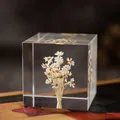 Cube en résine transparente avec fleurs de camomille séchées pour décoration - Marguerites Jaunes Blanches